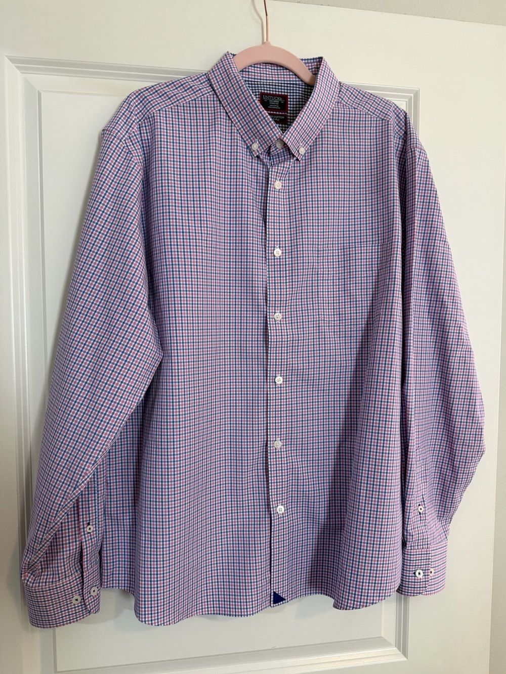 men’s red blue micro-check long sleeve button down shirt - untuckit!